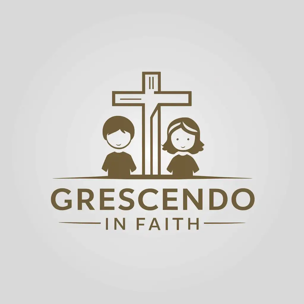 a vector logo design,with the text "crescendo in faith", main symbol:A vector logo design, with the text 'growing in faith', main symbol: I want you to create a logo with child (a boy and girl) and Jesus/Christ. The name of the project is growing in faith, moderate, to be used in the religious industry, light background,Moderate,be used in Religious industry,clear background