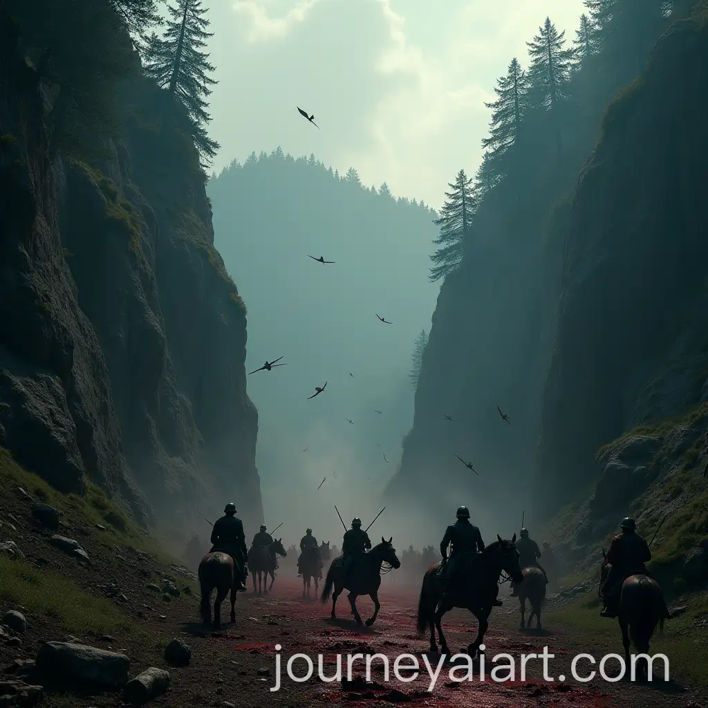 Seljuk-Turks-Ambushing-Byzantine-ArmyAI-Image-Prompt-Expansion-in-Forested-Mountain-Pass