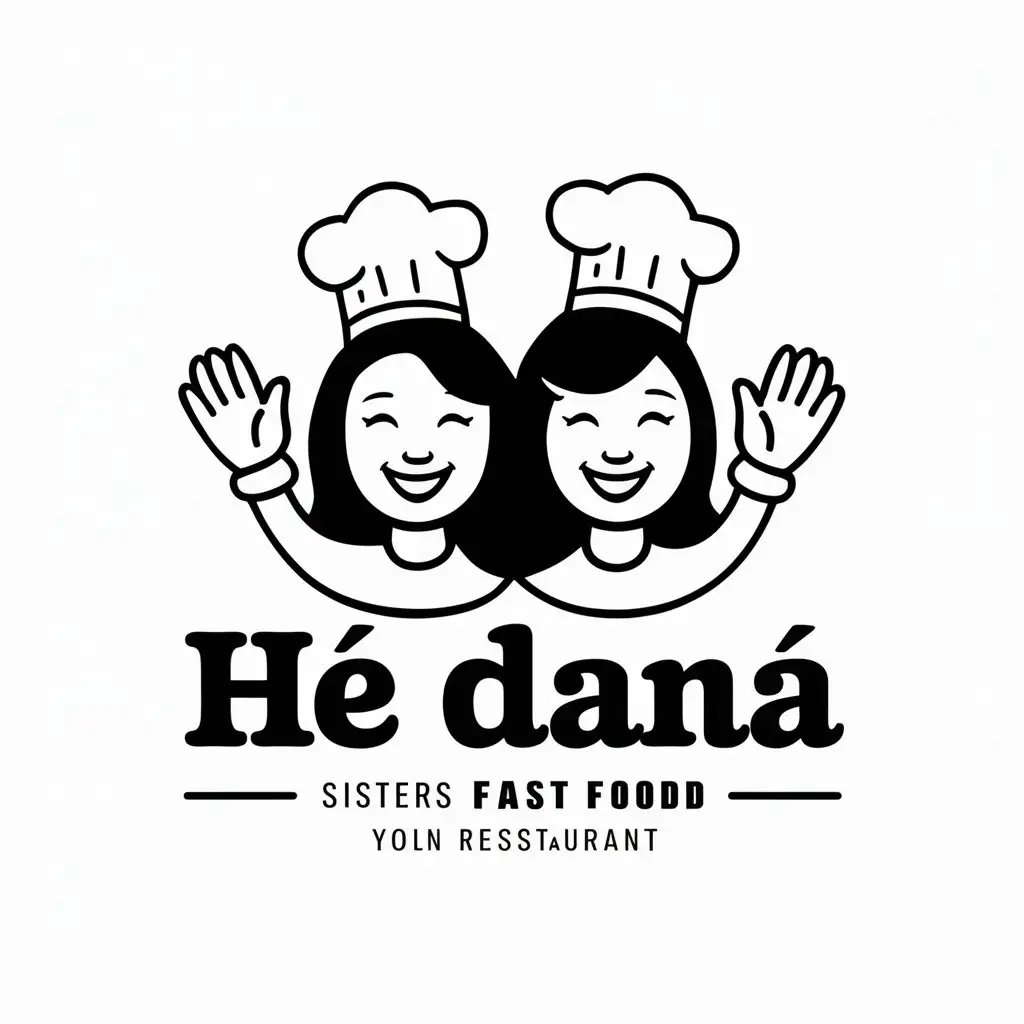 a vector logo design,with the text "Hé Daná", main symbol:Sisters, smile, waving, fast food, chef hat,Minimalistic,be used in Restaurant industry,clear background