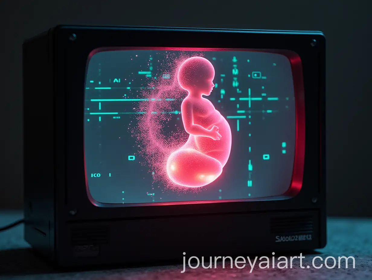 VHS-Aesthetic-Womb-with-Magnetic-Tape-and-Neon-Green-Embryo-Silhouette