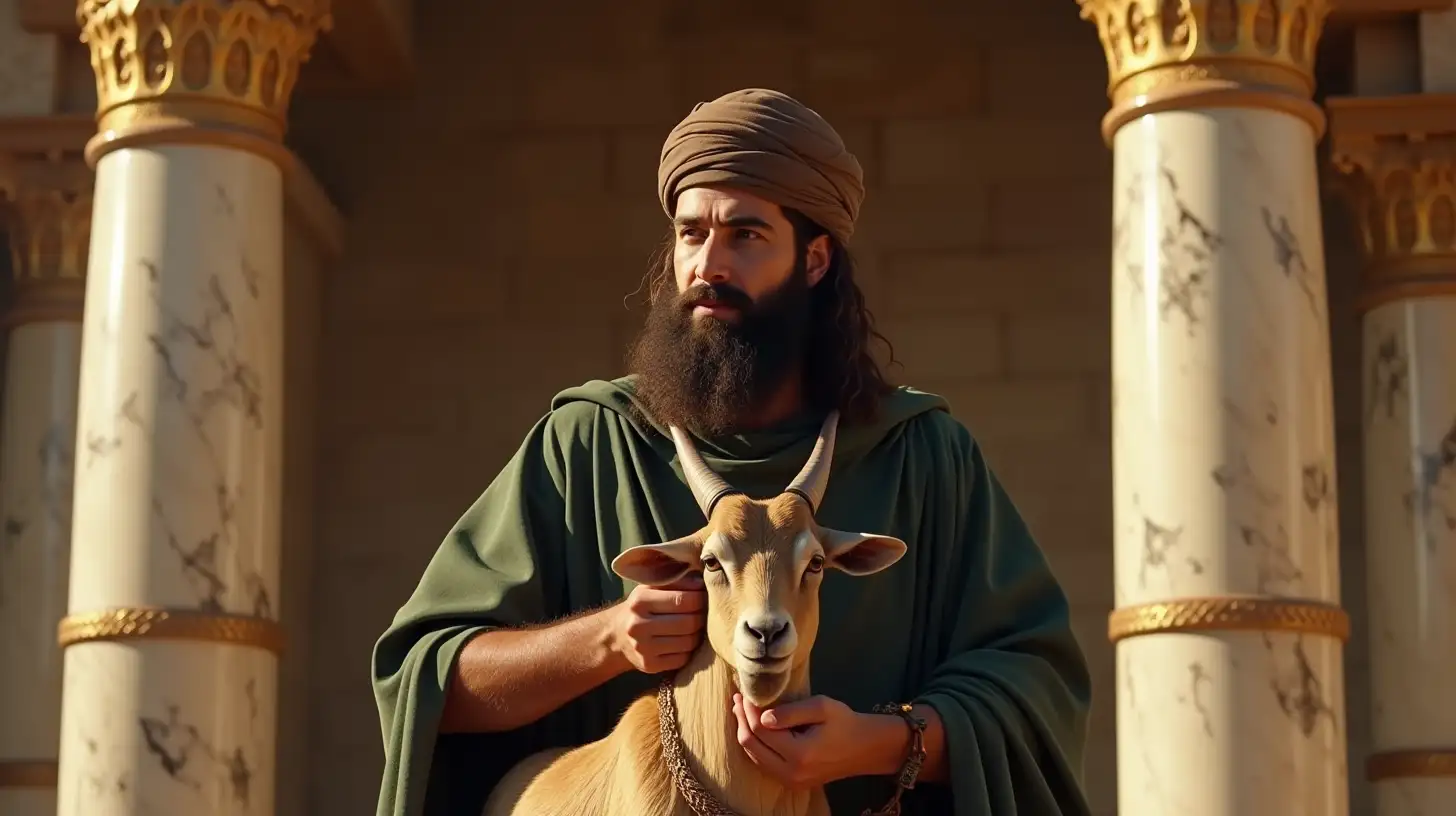 Hebrew Man with Goat in Ancient Temple Setting