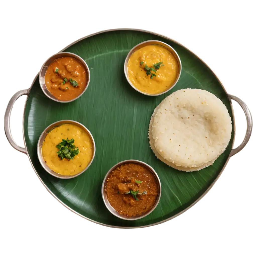 Delicious-South-Indian-Breakfast-PNG-Image-Idly-Pongal-Mini-Dosai-with-Chutney-and-Sambar