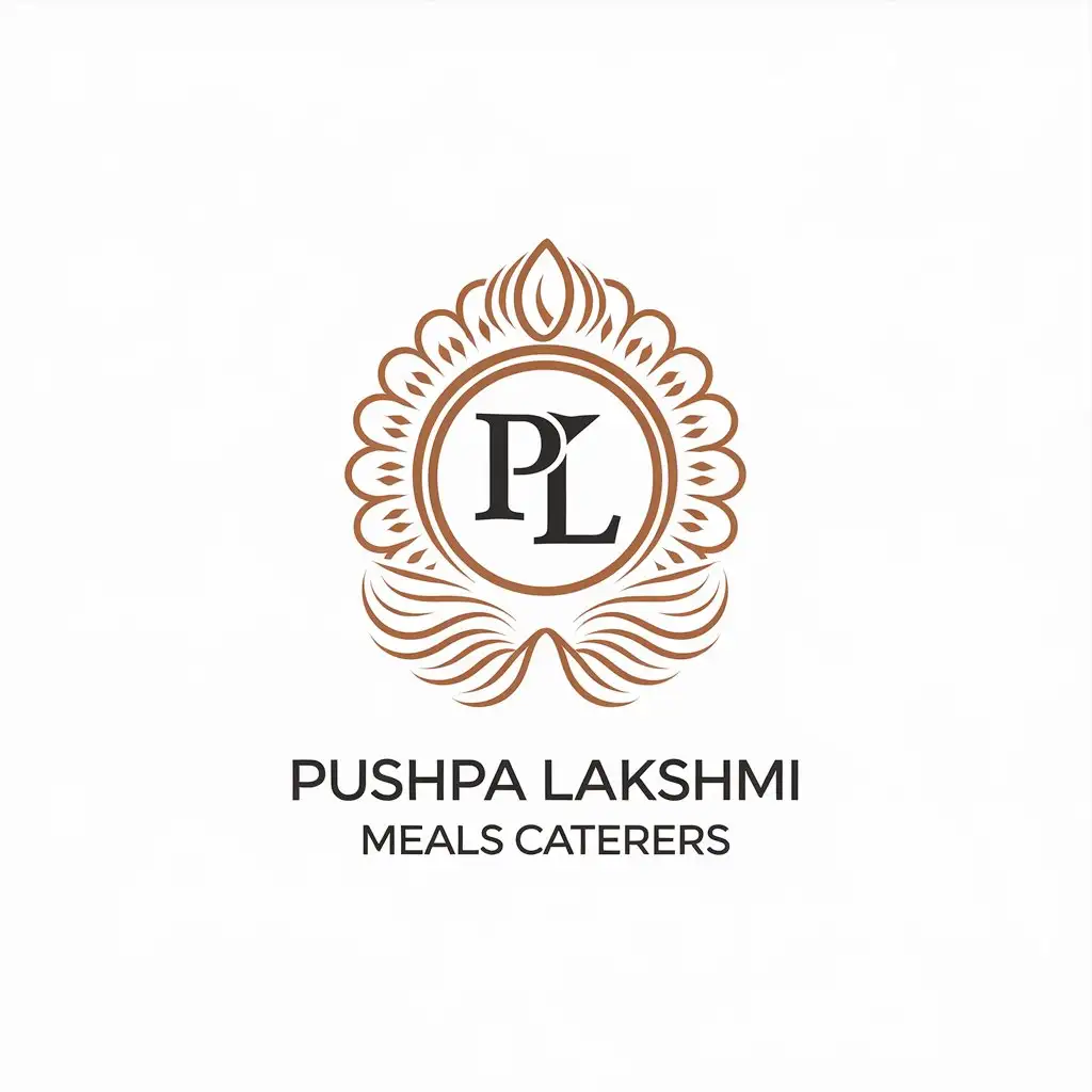 LOGO Design for Pushpa Lakshmi Meals Caterers Vector Style with PL Symbol and Clear Background