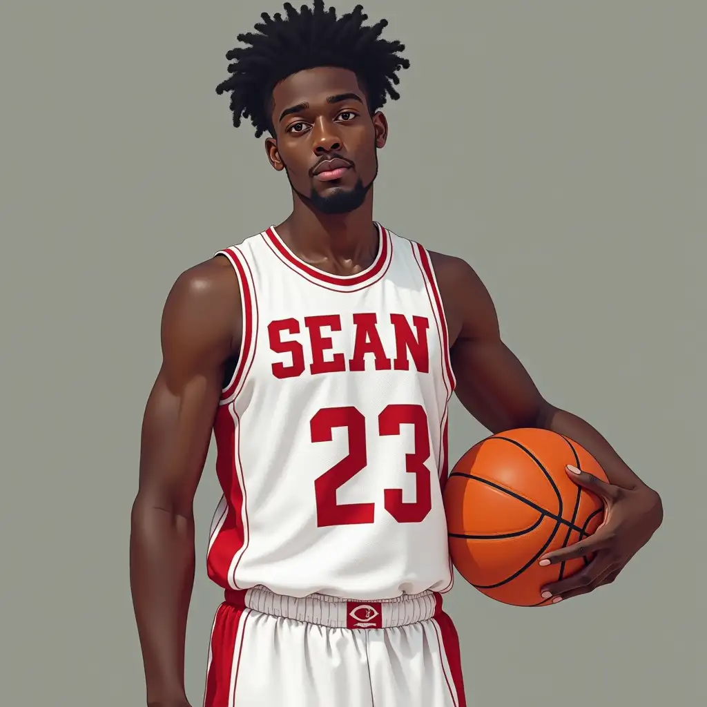 Young Basketball Player in Red and White Uniform Holding Ball