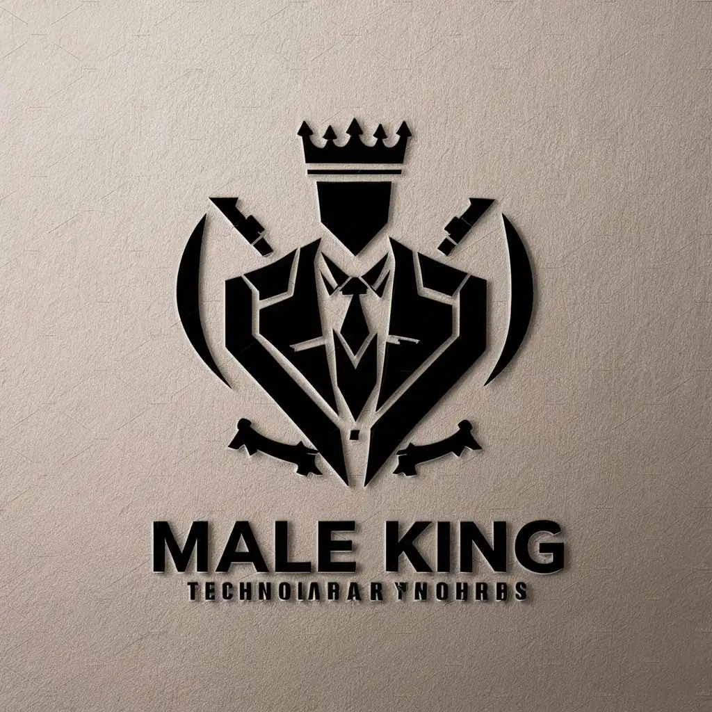 a vector logo design,with the text "Male king", main symbol:Western suit elements sharp powerful,complex,be used in Technology industry,clear background