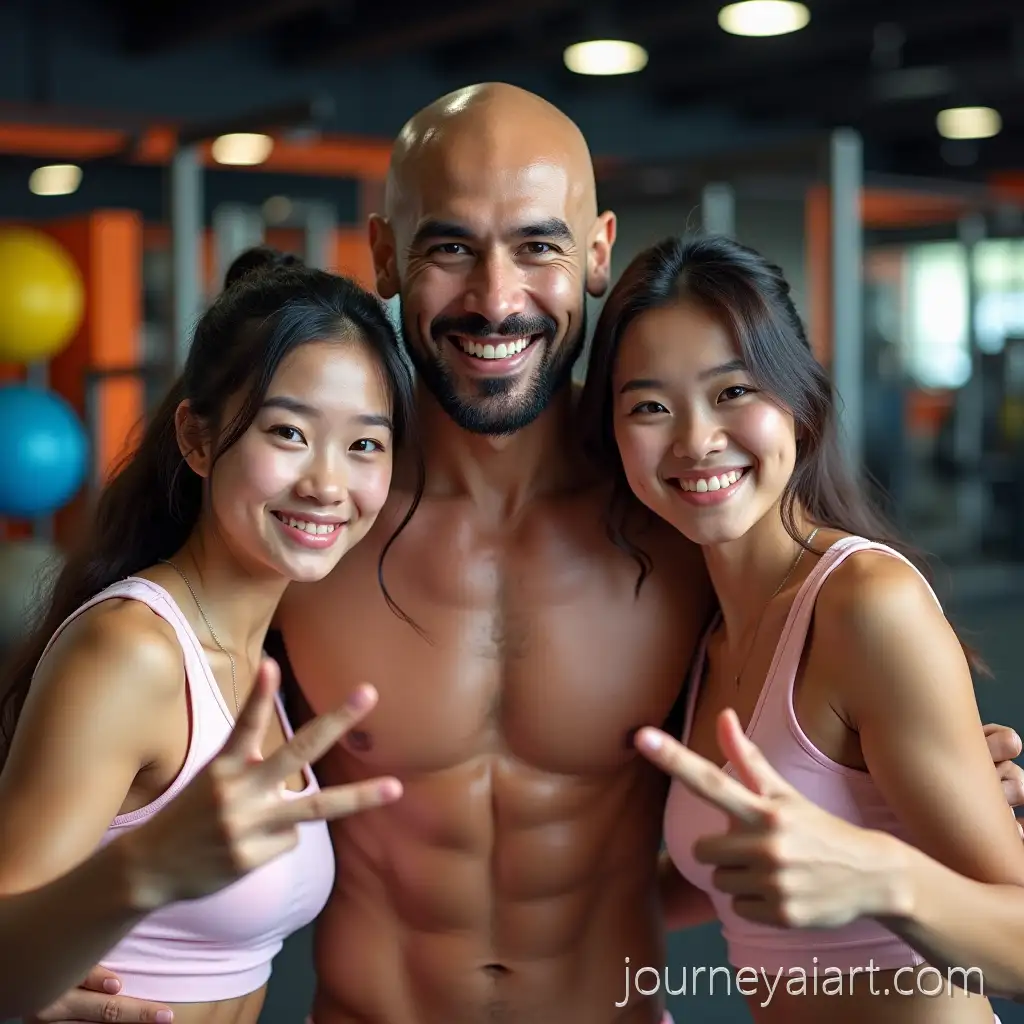 Group-of-Young-WomenAI-Image-Prompt-Expansion-and-Muscular-Man-Taking-Selfie-at-Vibrant-Gym