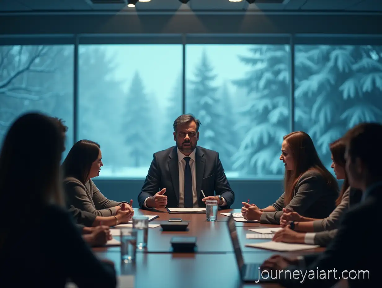 Diverse-Group-in-Corporate-MeetingCorporate-meeting-tension-Room-with-Tense-Atmosphere-and-Senior-Manager-Entering-Angrily