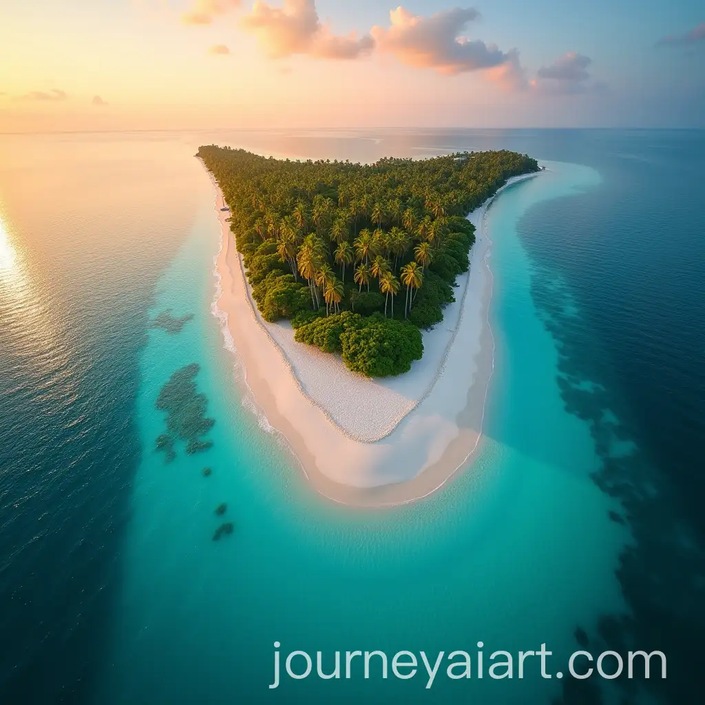Aerial-View-of-Tropical-Island-with-CrystalClear-Waters-and-Golden-Sunset