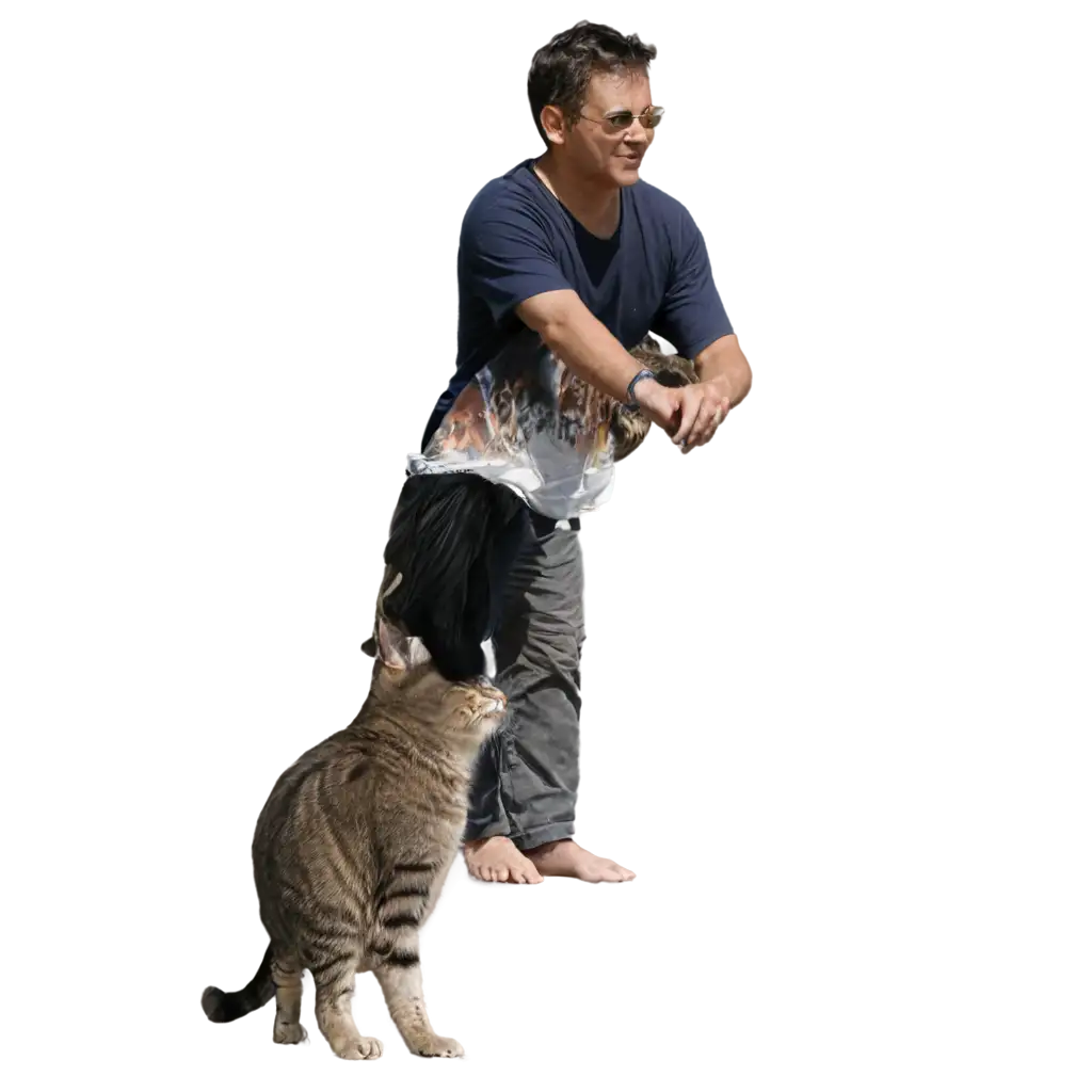 cat on the sea with a man