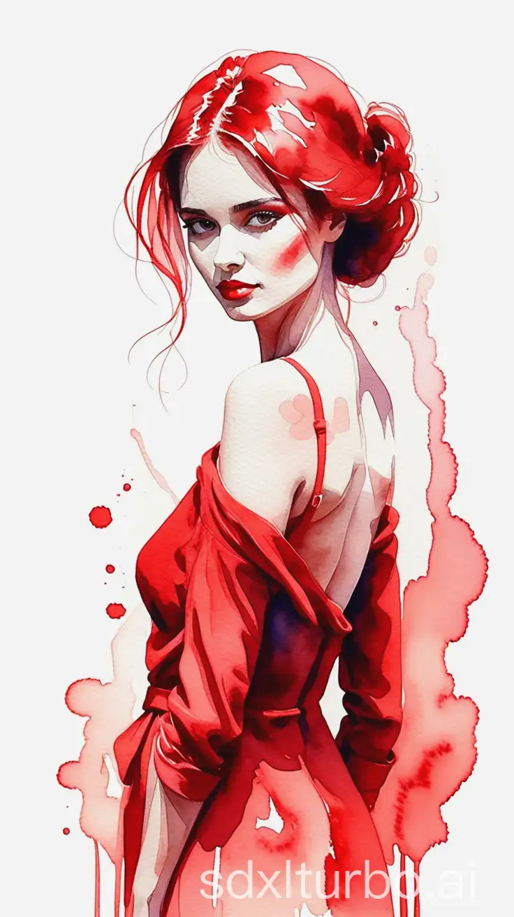 Woman-in-Red-Watercolor-Portrait