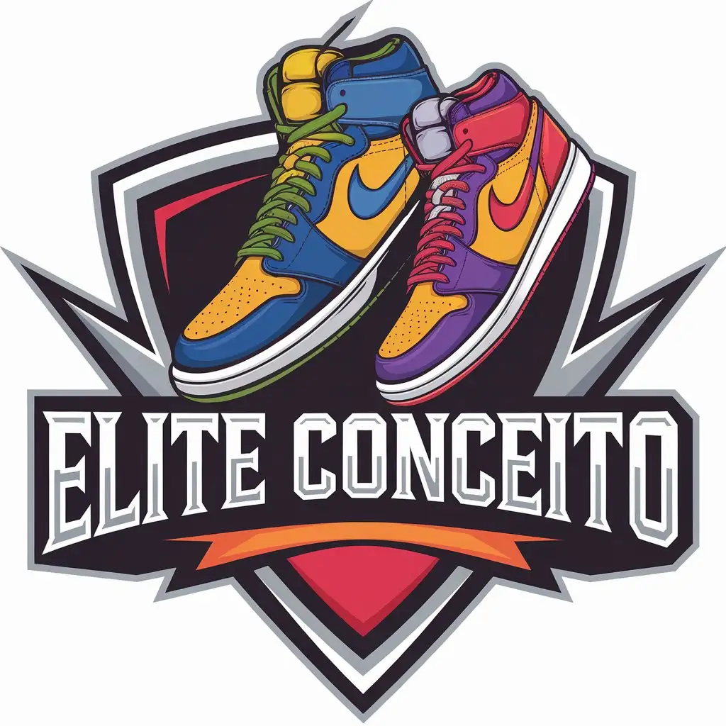 a vector logo design,with the text "elite conceito", main symbol:two sneakers, colorful,complex,be used in Retail industry,clear background