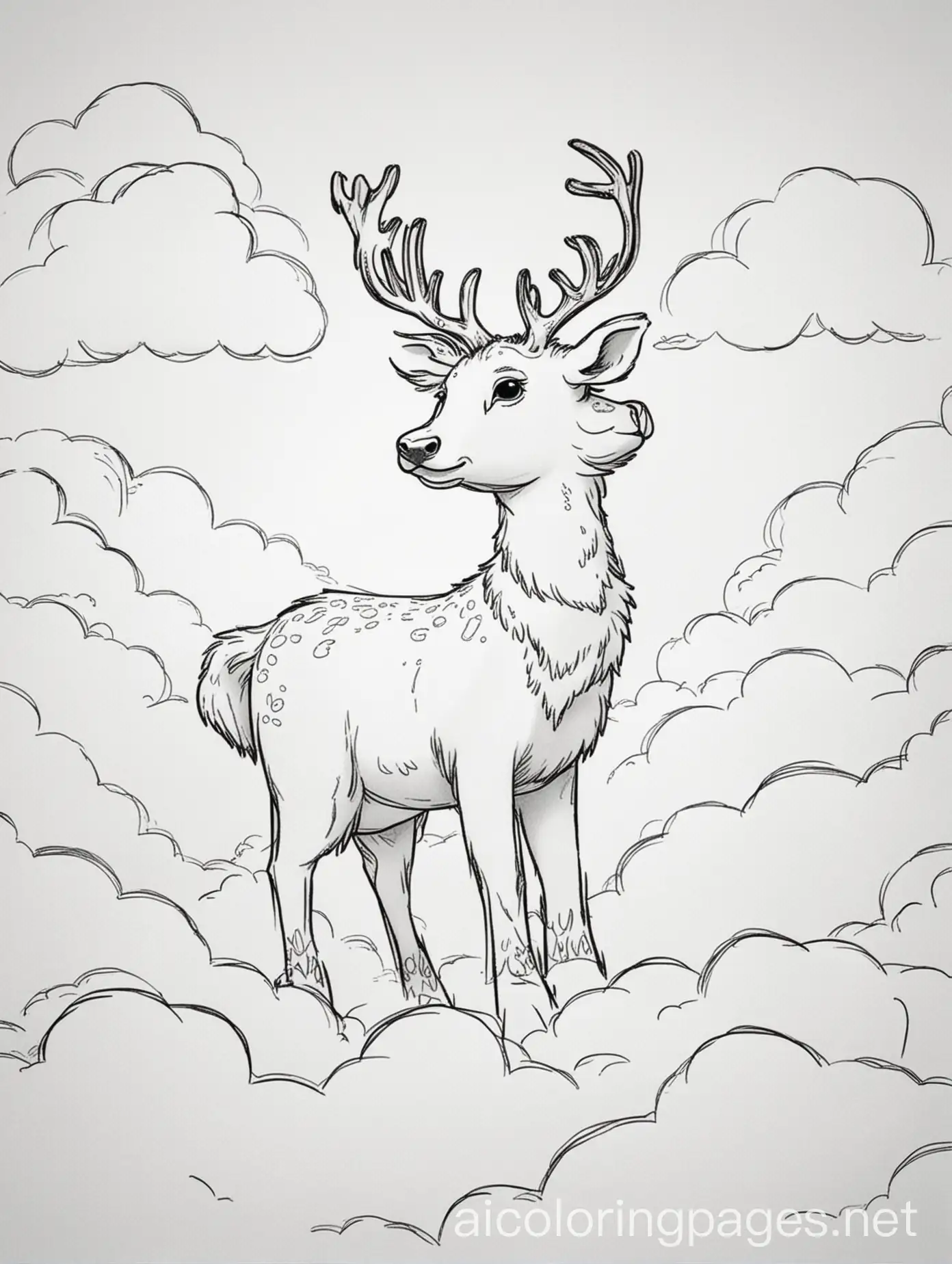 Cute-Reindeer-Among-Fluffy-Clouds-Coloring-Page-for-Kids