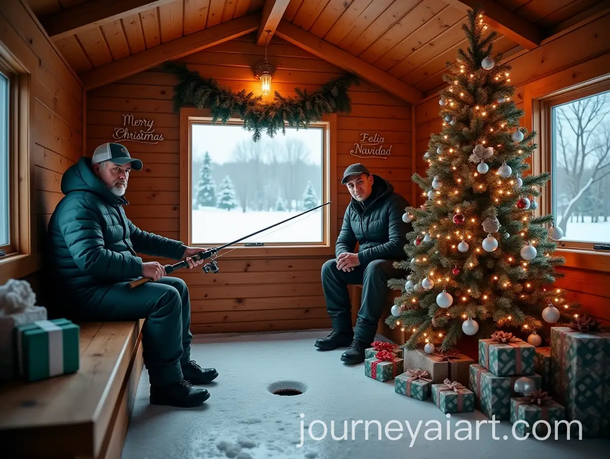 Fishing-on-Ice-in-a-Cozy-Christmas-Cabin-with-Fisherman-and-Fisherwoman