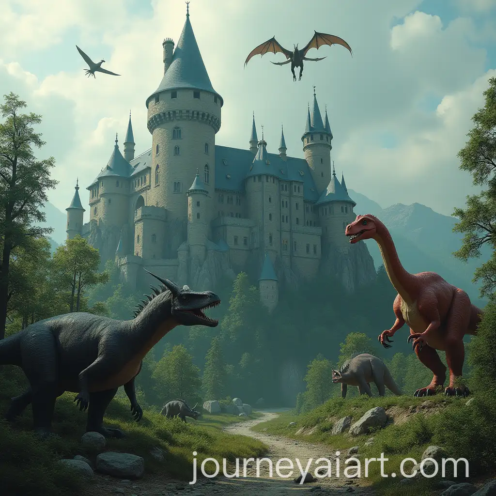 Gothic-Castle-Surrounded-by-SpAI-Image-Expansion-Requestinosauruses-TRexes-and-a-Dragon-in-the-Sky