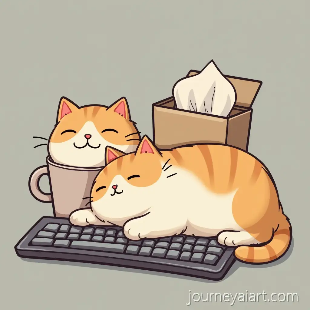 ChubbyAI-Art-Prompt-Expansion-Cartoon-Cats-Sleeping-in-Unexpected-Places-Keyboard-Coffee-Mug-and-Tissue-Box