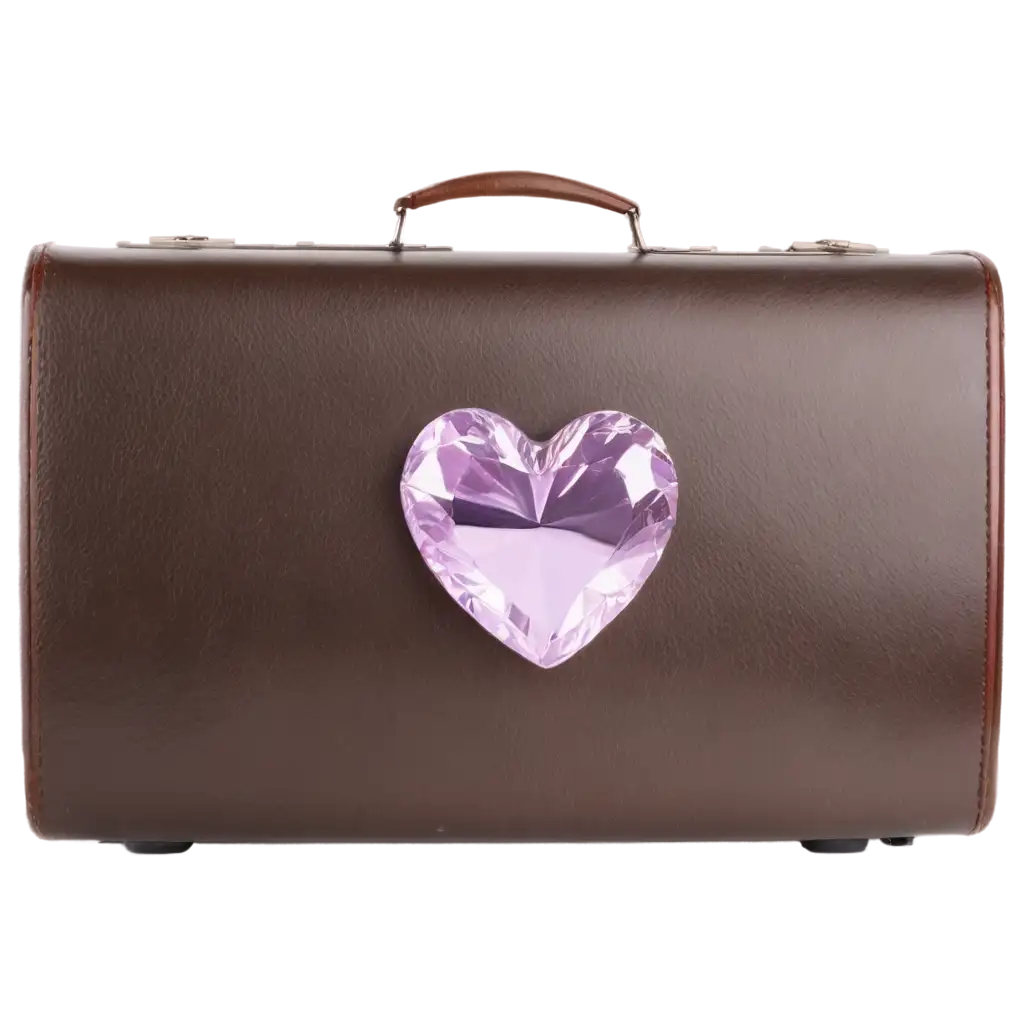 Suitcase with a heart inside, heart adorned with stones