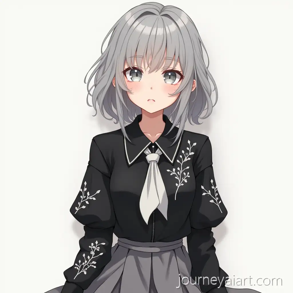 Young-Woman-in-Wrinkled-Black-ShirtYoung-woman-with-mimosa-with-Mimosa-Embroidered-Sleeves-and-White-Tie