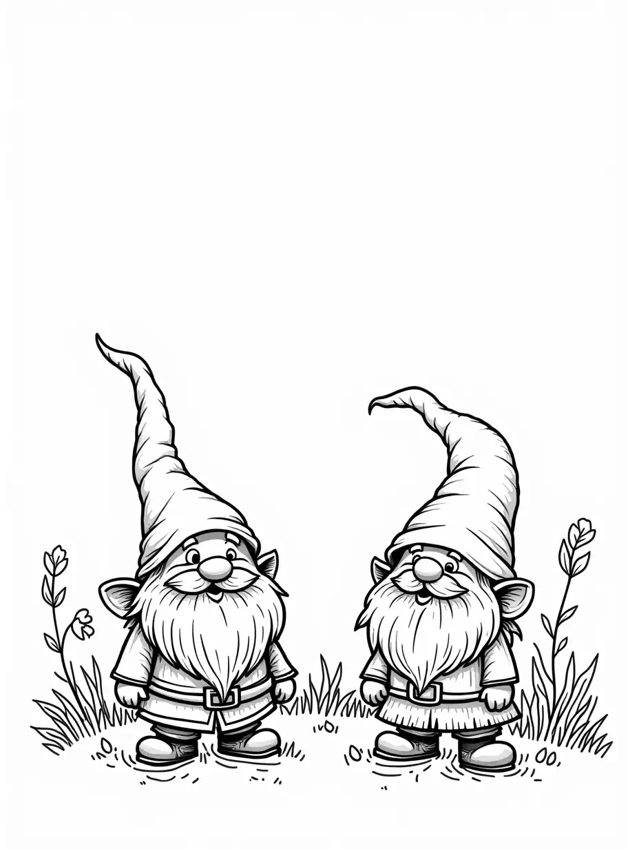 Cheerful Gnome Garden Coloring Book Page for Children