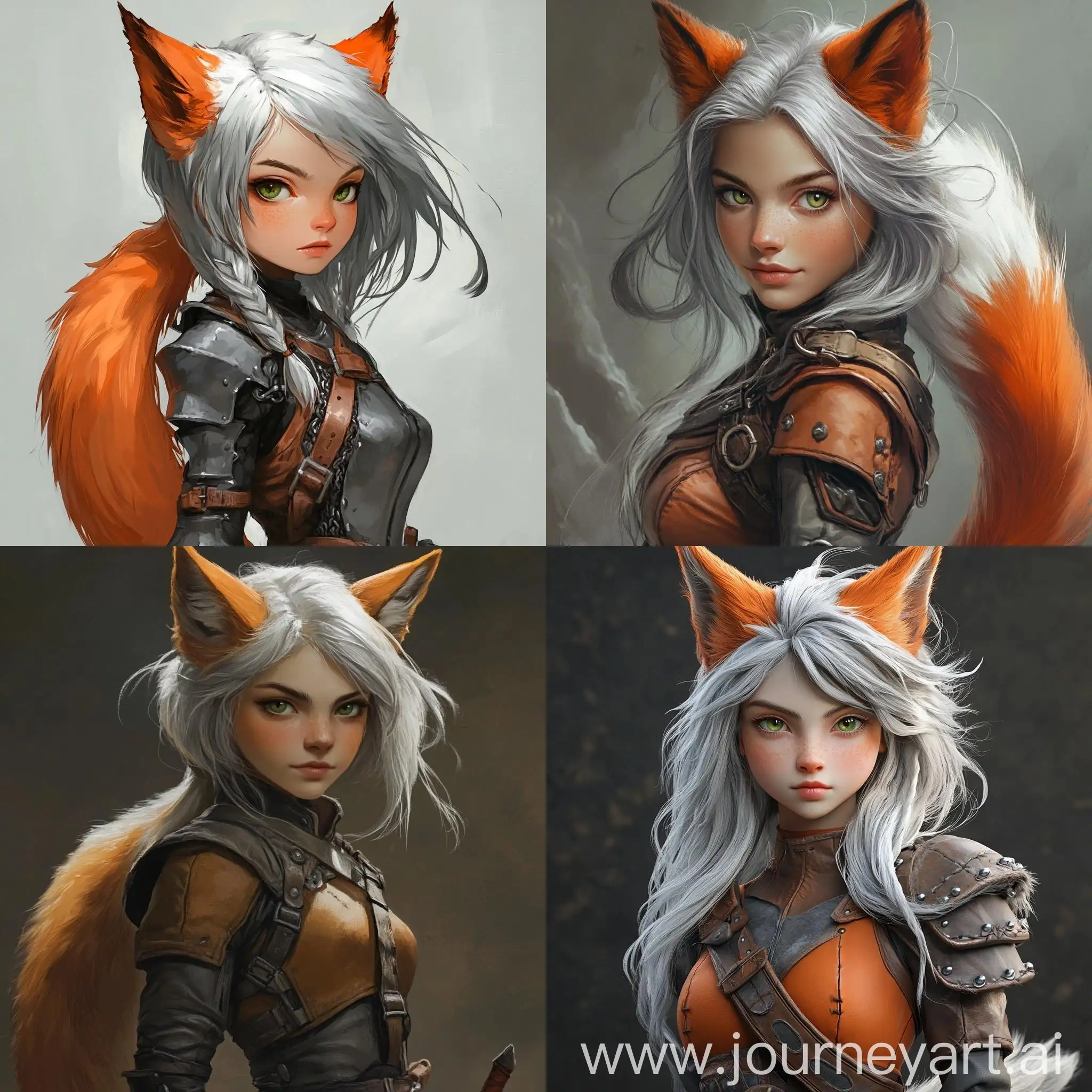 Young-SheFox-Girl-in-Gray-and-Orange-Leather-Armor