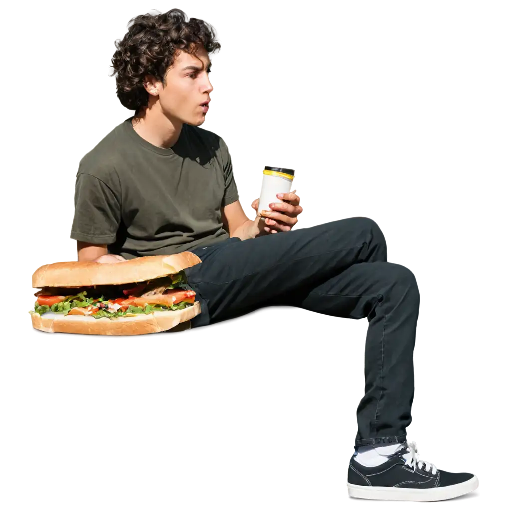 Skateboard eating a sandwich