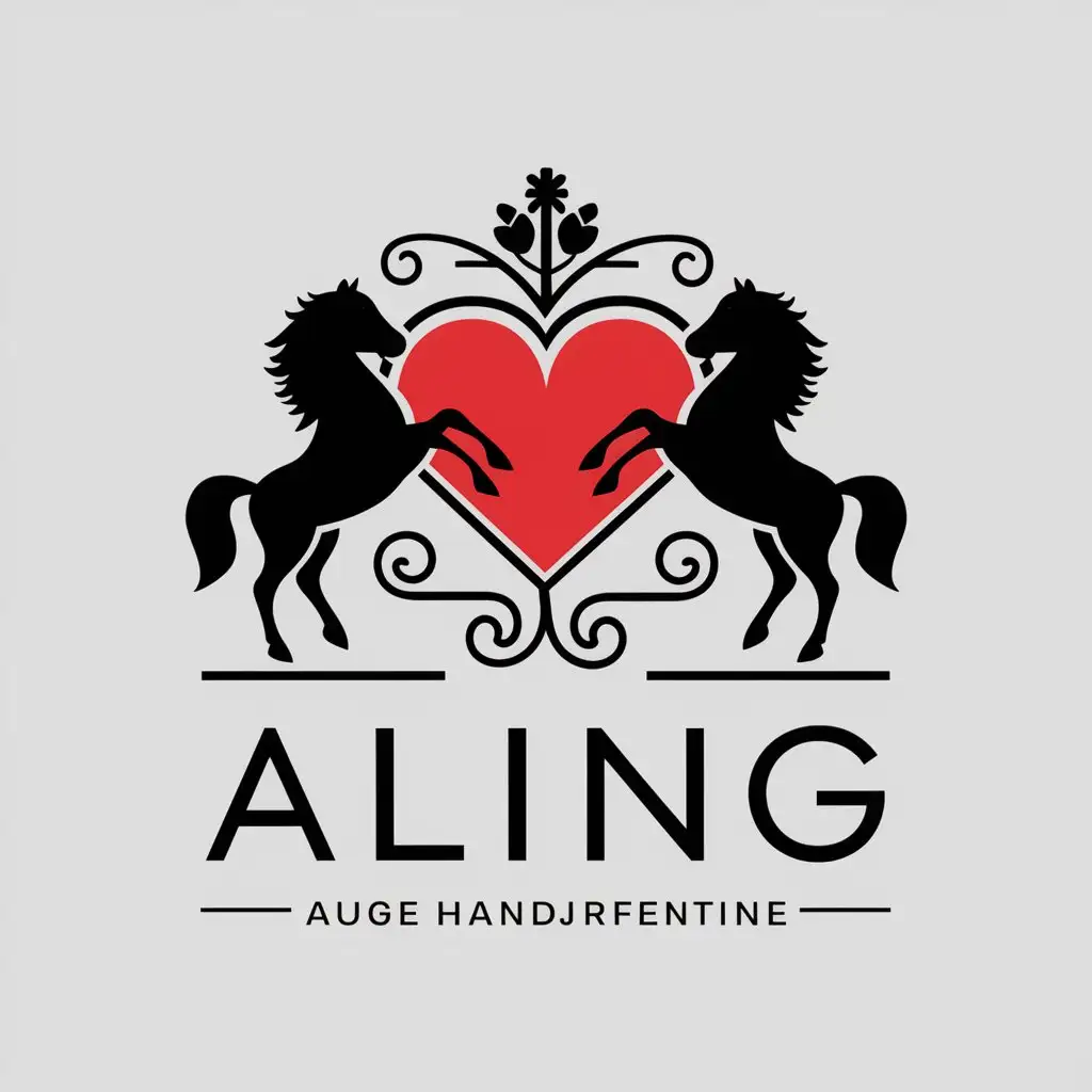 a vector logo design,with the text "ALING", main symbol:heart, horse,complex,be used in Others industry,clear background