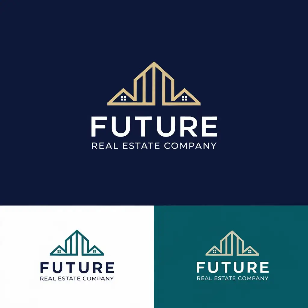 LOGO Design for Future Real Estate Company Sleek Modern House Icon with Navy Blue Gold and Emerald Green