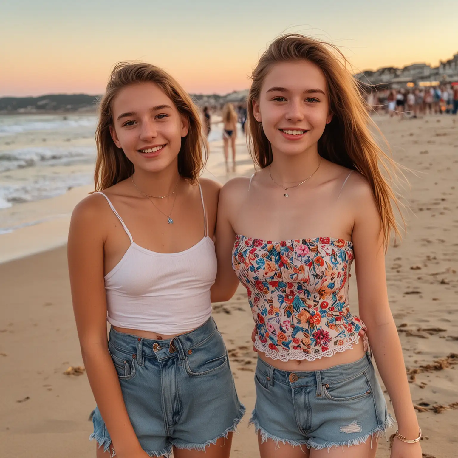 Two-Gorgeous-Friends-Enjoying-a-Crowded-Beach-on-a-Sunny-Day