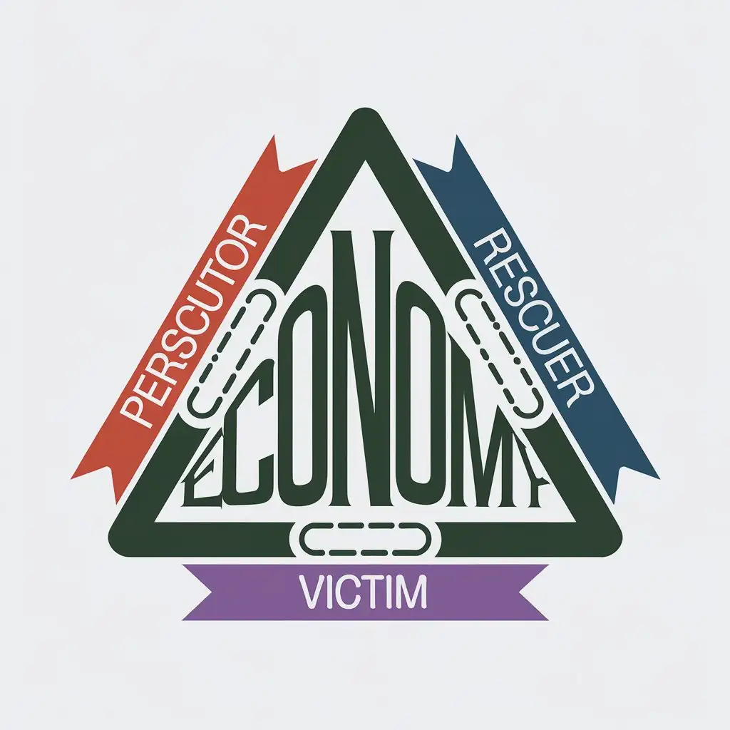 LOGO Design for ECONOMY Green Triangle with Bold Text Red PERSECUTOR Blue RESCUER Purple VICTIM for Education