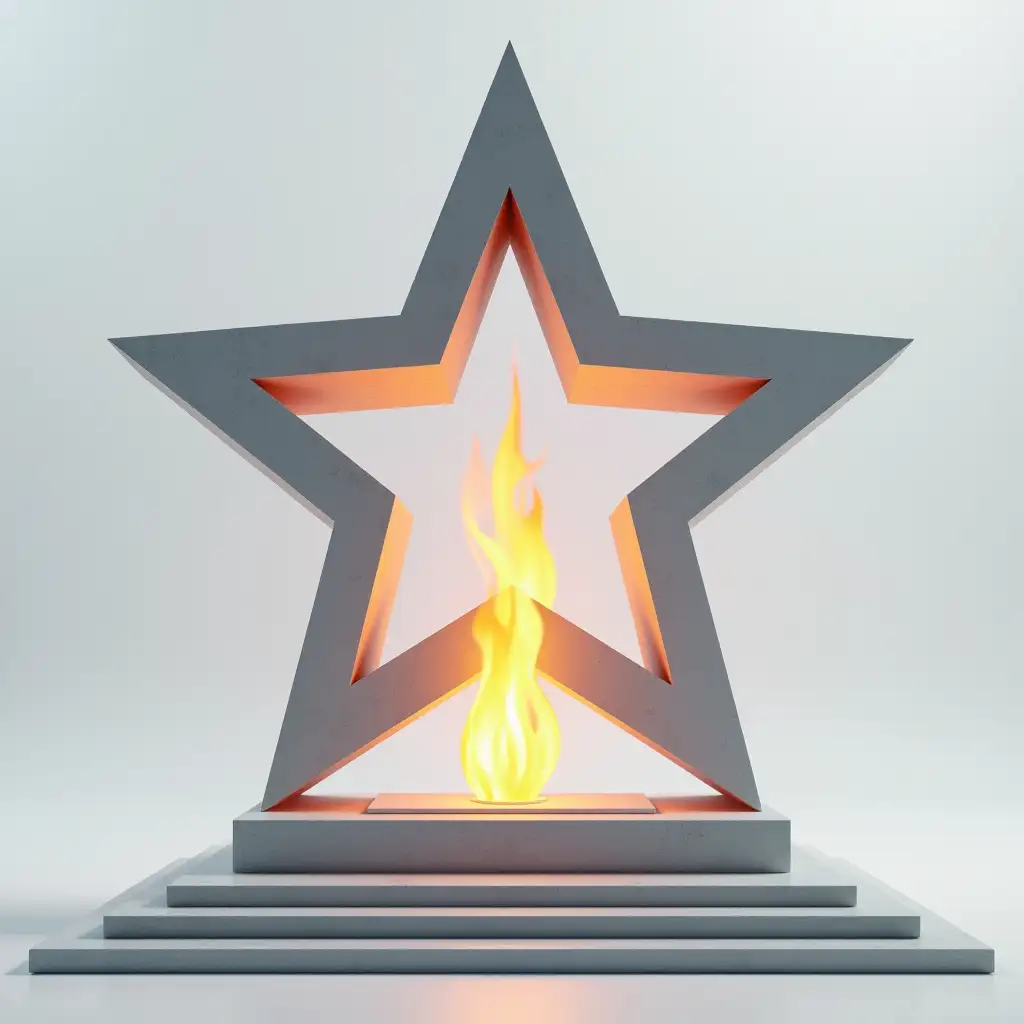 3d monument of eternal flame in the form of a five-pointed star, located horizontally without fire realistic 3d render