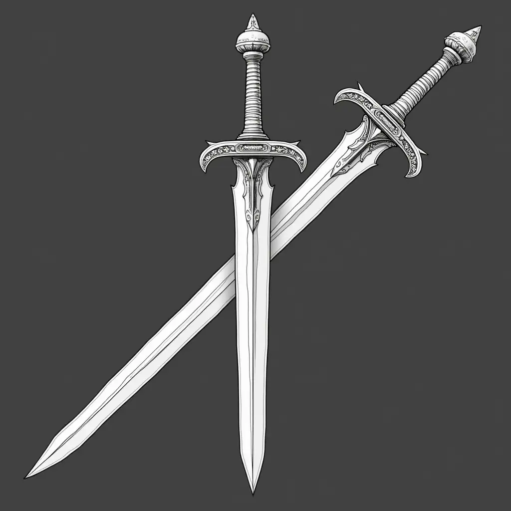 Detailed Line Drawing PNG of a Sword