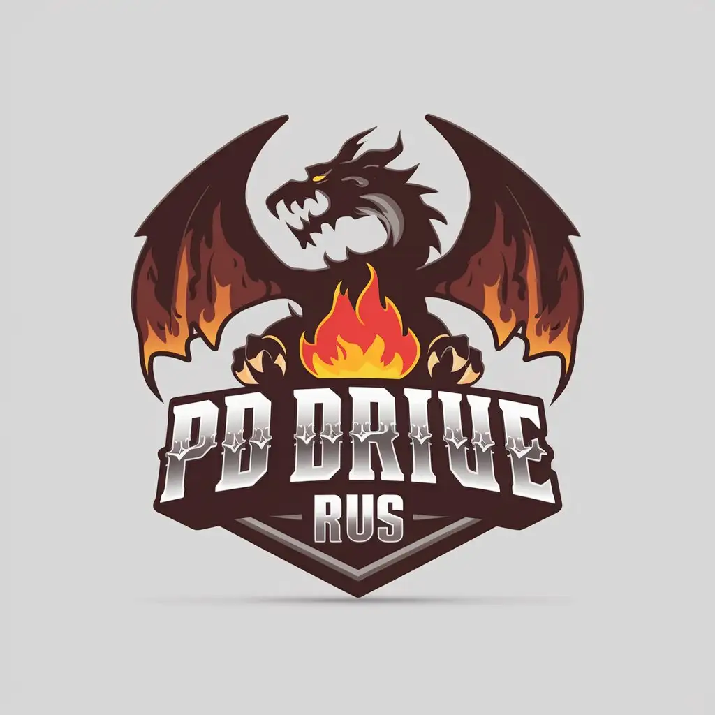 LOGO Design For PD Drive Rus Darkness Hell Dragon with Fire and Evil Inscription 3D Picture Moderate Clear Background