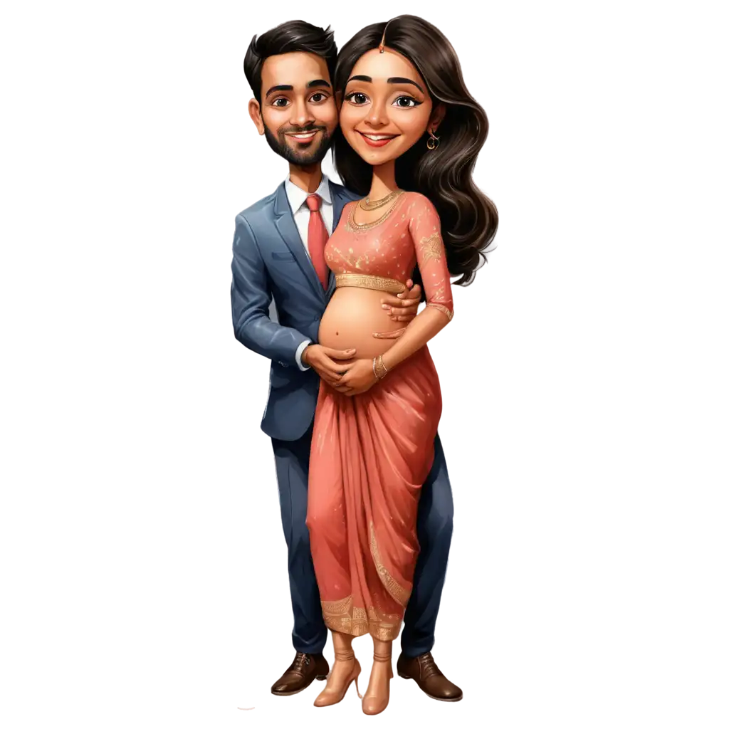 Vibrant-Indian-Pregnant-Couple-Caricature-PNG-for-Joyful-Celebrations