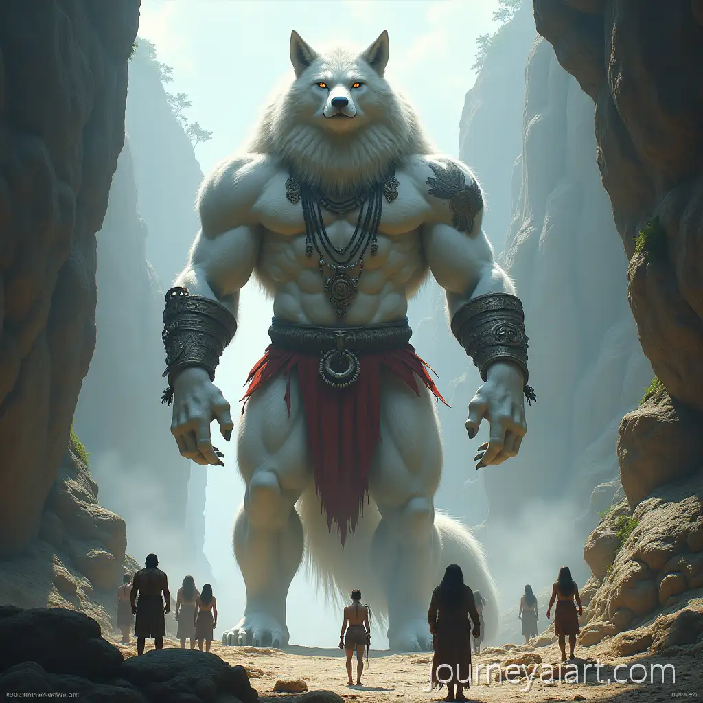Colossal-Anthropomorphic-Wolf-God-Towering-Over-Humans-in-Rocky-Canyon