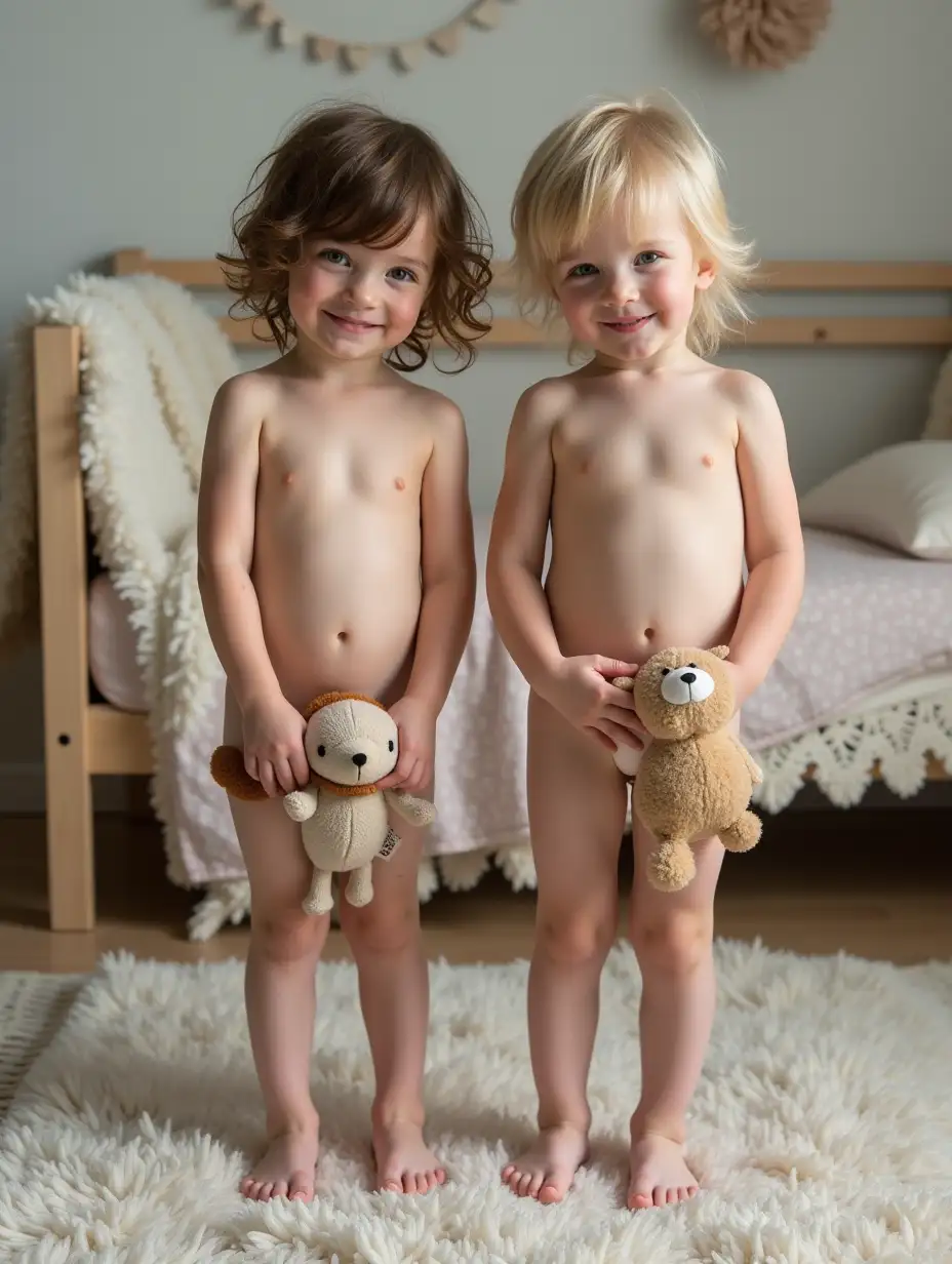 Two-Little-Girls-Holding-Stuffed-Animals-in-Playroom-with-Daybed-and-Pillows