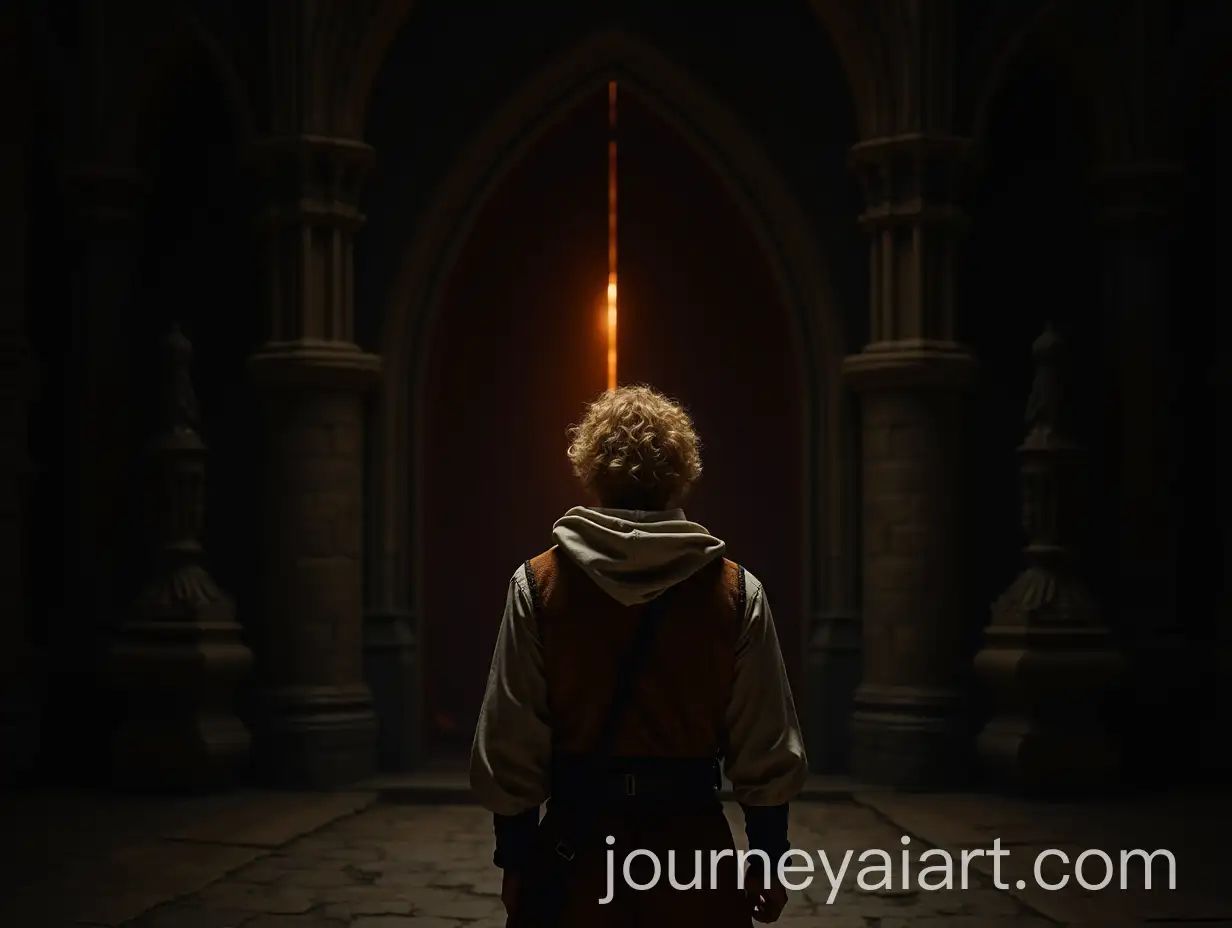 Young-Man-Waking-Up-Before-Cathedral-with-Firelight-in-the-Middle-Ages