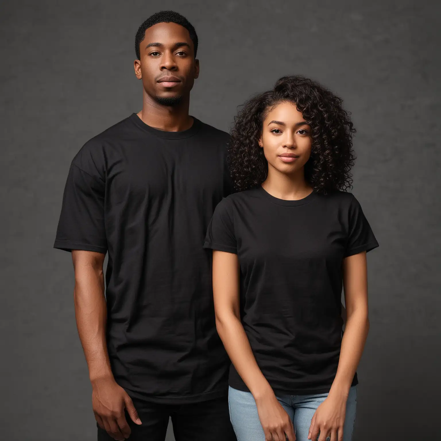 Black Man and Woman Standing Together in Matching Black TShirts