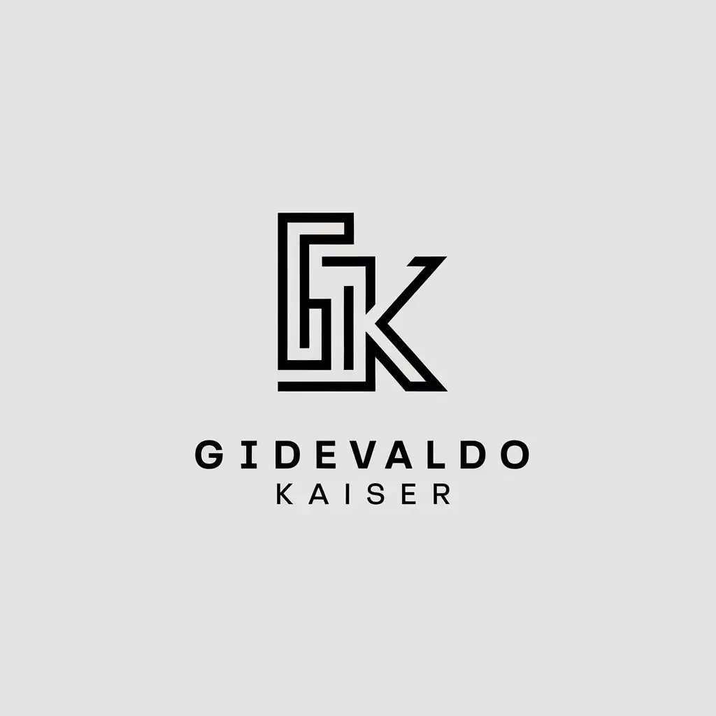 a vector logo design,with the text "Gidevaldo Kaiser", main symbol:create a logo with the letters G K with the slogan 'projetos e construcoes' for an architecture company. The logo should have a minimalist and modern design using delicate lines, merging the letters G K with a construction,Minimalistic,be used in Construction industry,clear background