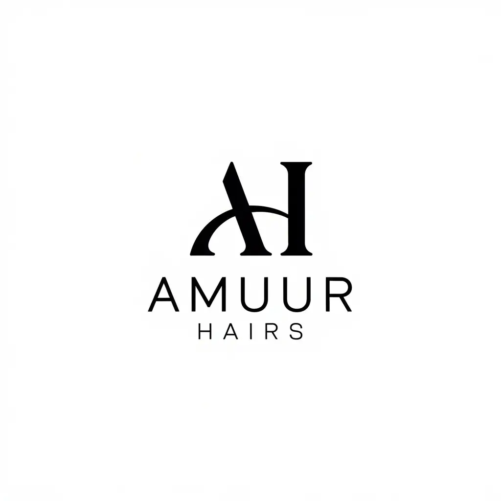 a vector logo design,with the text "AMUUR HAIRS", main symbol:AH,Moderate,be used in Hair extensions for women industry,clear background