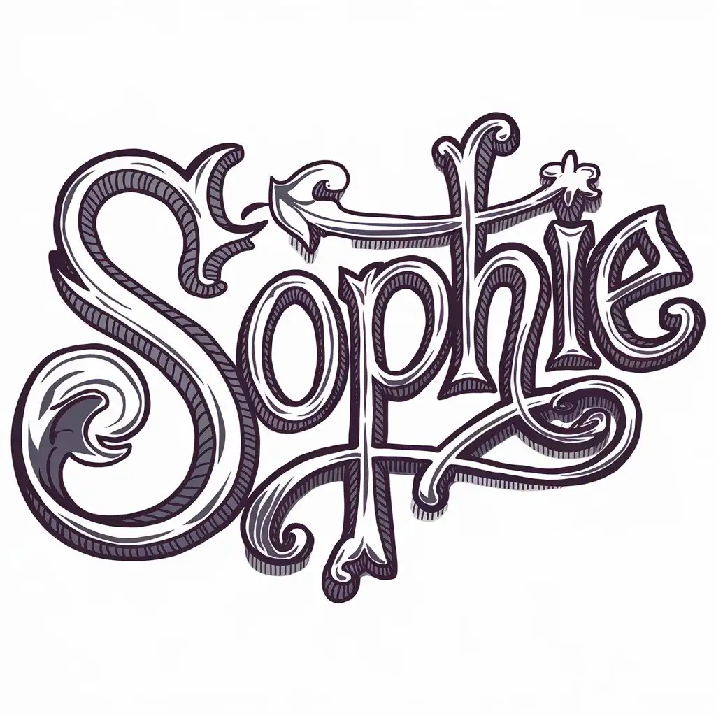 create a whimsical logo for Sophie, typography, detailed, intricate, unique, Lettering, hand draw script font, mystical vibes