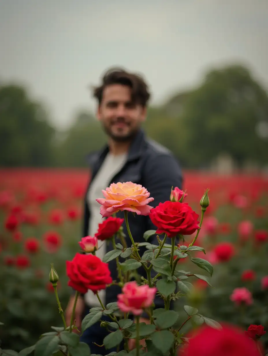 Man in garden of rose