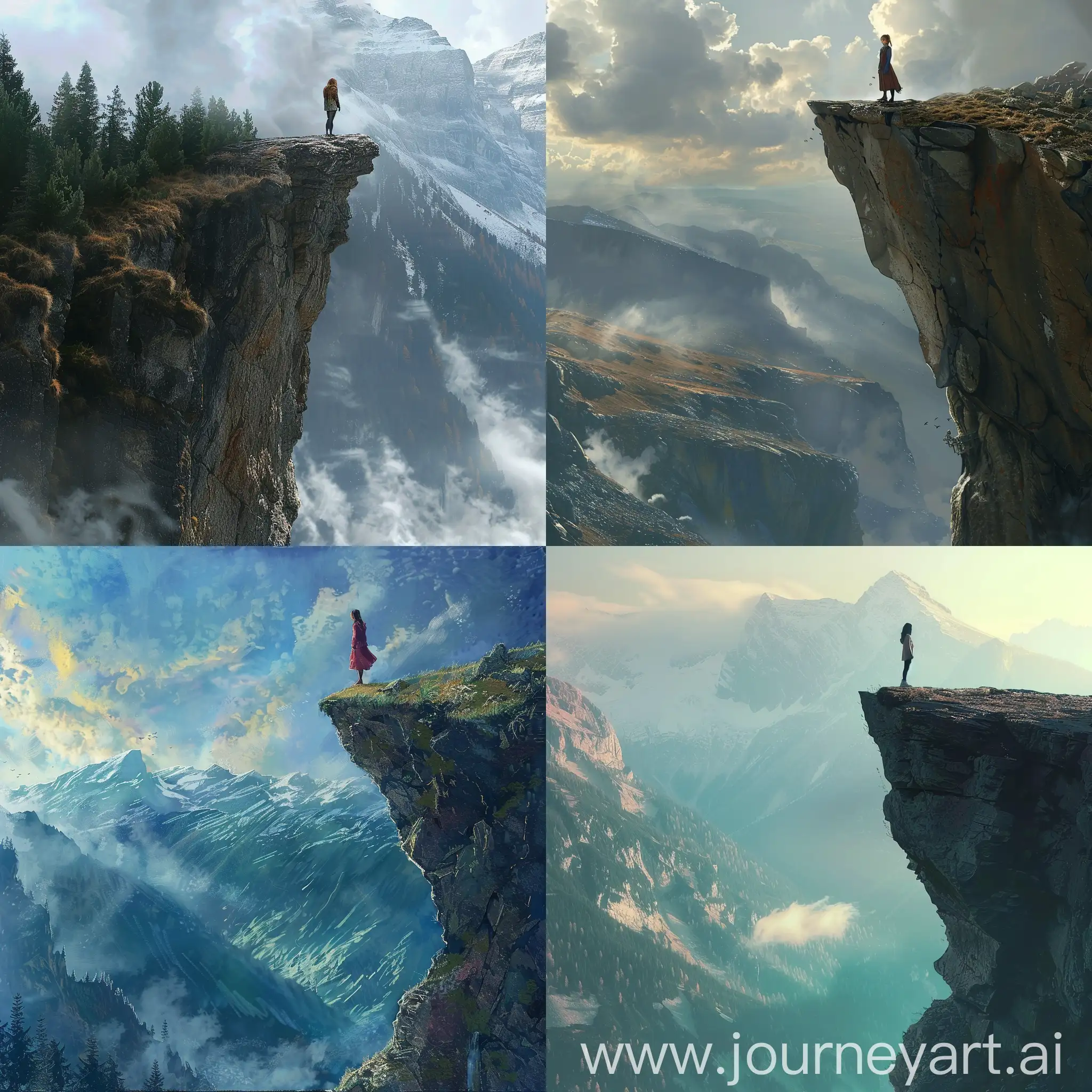 Girl-Standing-on-Cliff-Edge-Overlooking-Mountain-Abyss