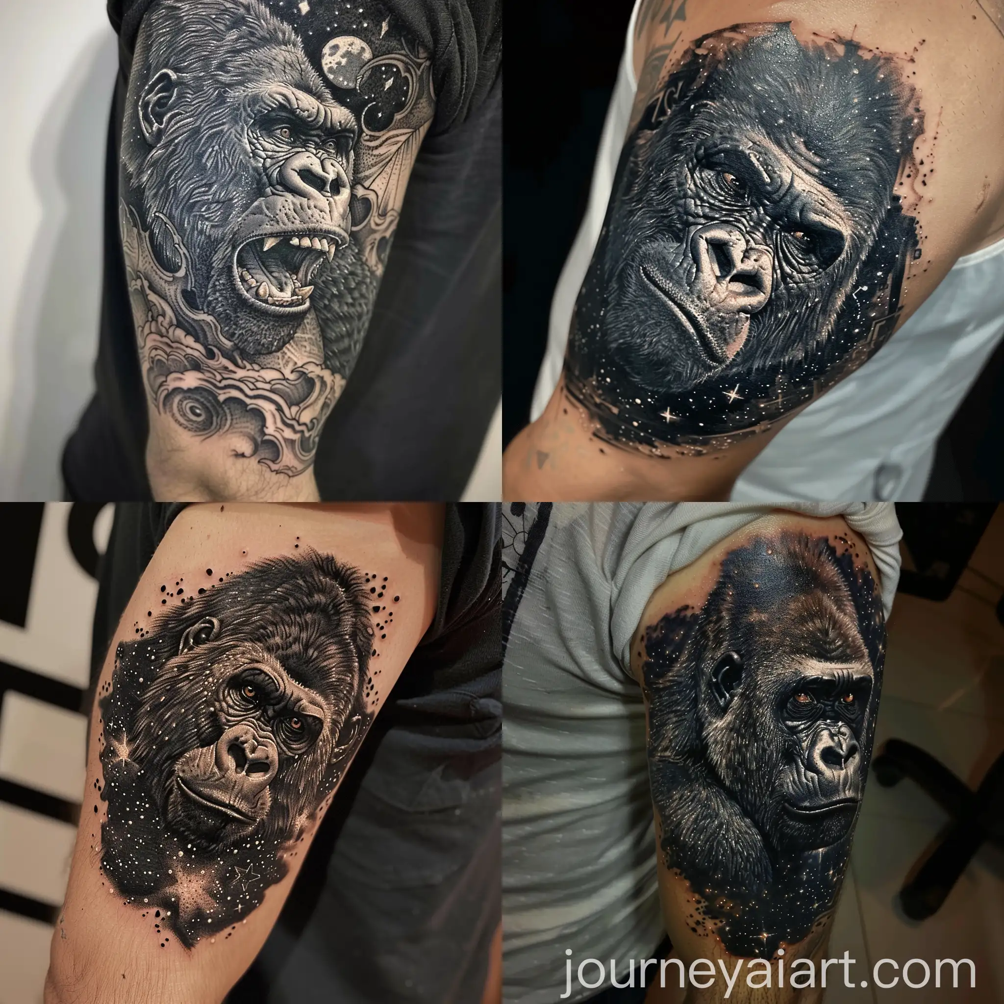 Unique-Elbow-Tattoo-Design-with-Angry-Gorilla-and-Starry-Sky