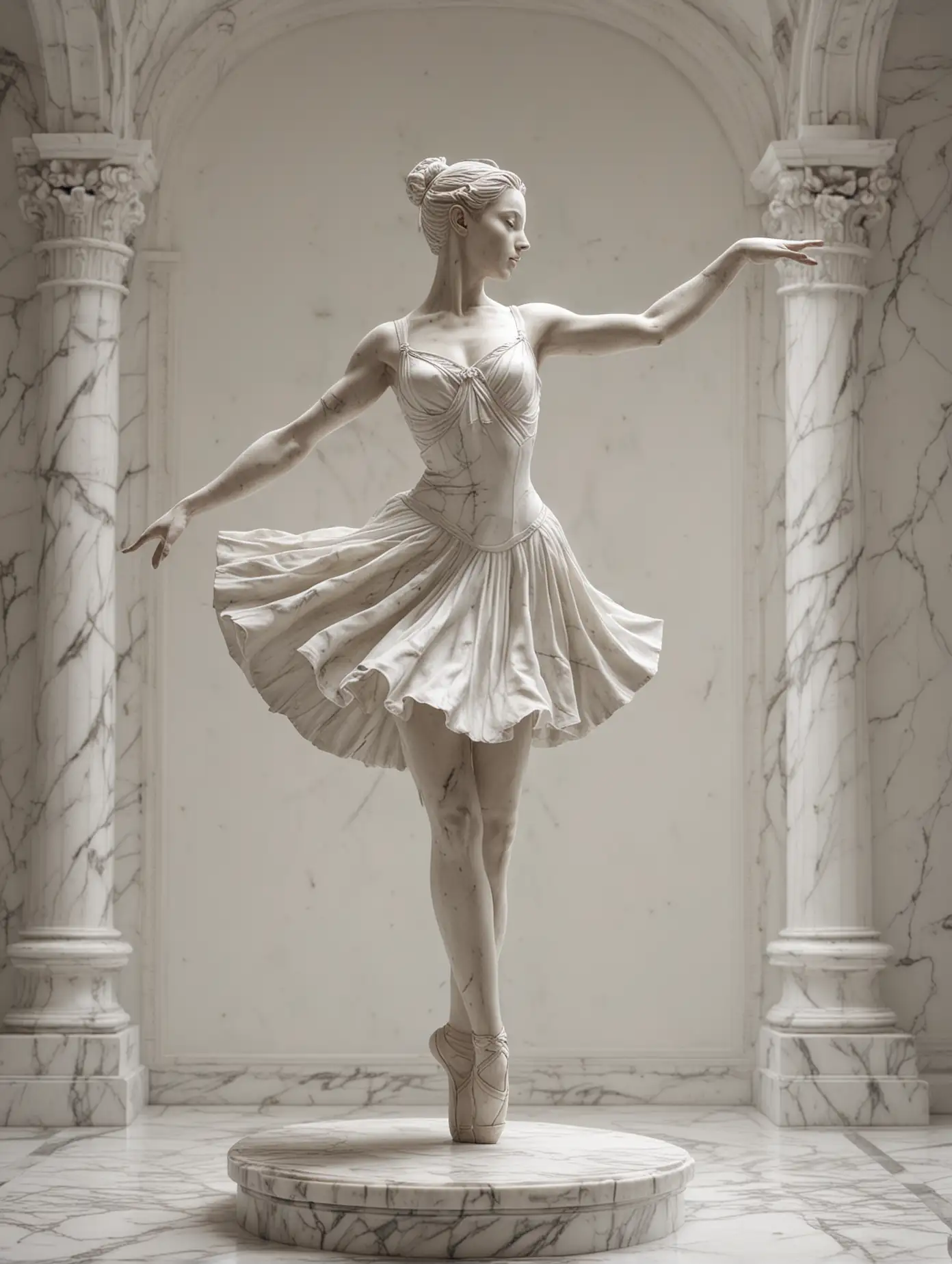 Elegant White Marble Ballerina Statue Dancing in Motion