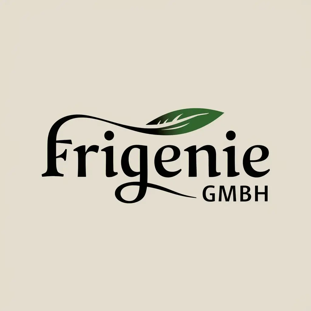 a vector logo design,with the text "FRIGENIE GmbH", main symbol:Manufacturing, brokering and distribution of products and services. Preferred product areas are organizing and conducting travel activities, companion service for seniors, managing and letting houses, organizing and conducting fitness, sports and wellness services.,Moderate,clear background