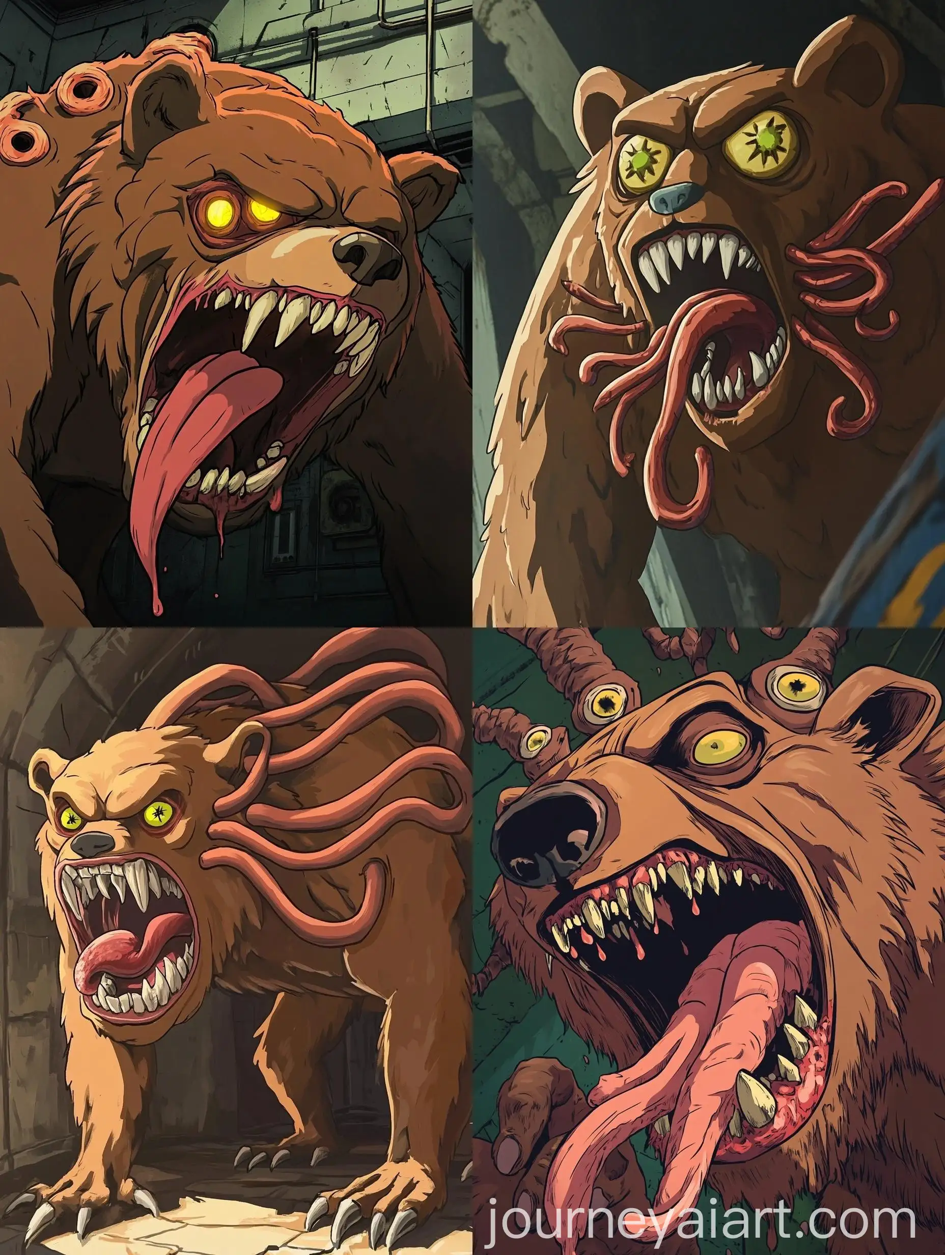 Mutated-Rabid-Brown-Bear-with-Intertwining-Red-Tongues-in-Sewer