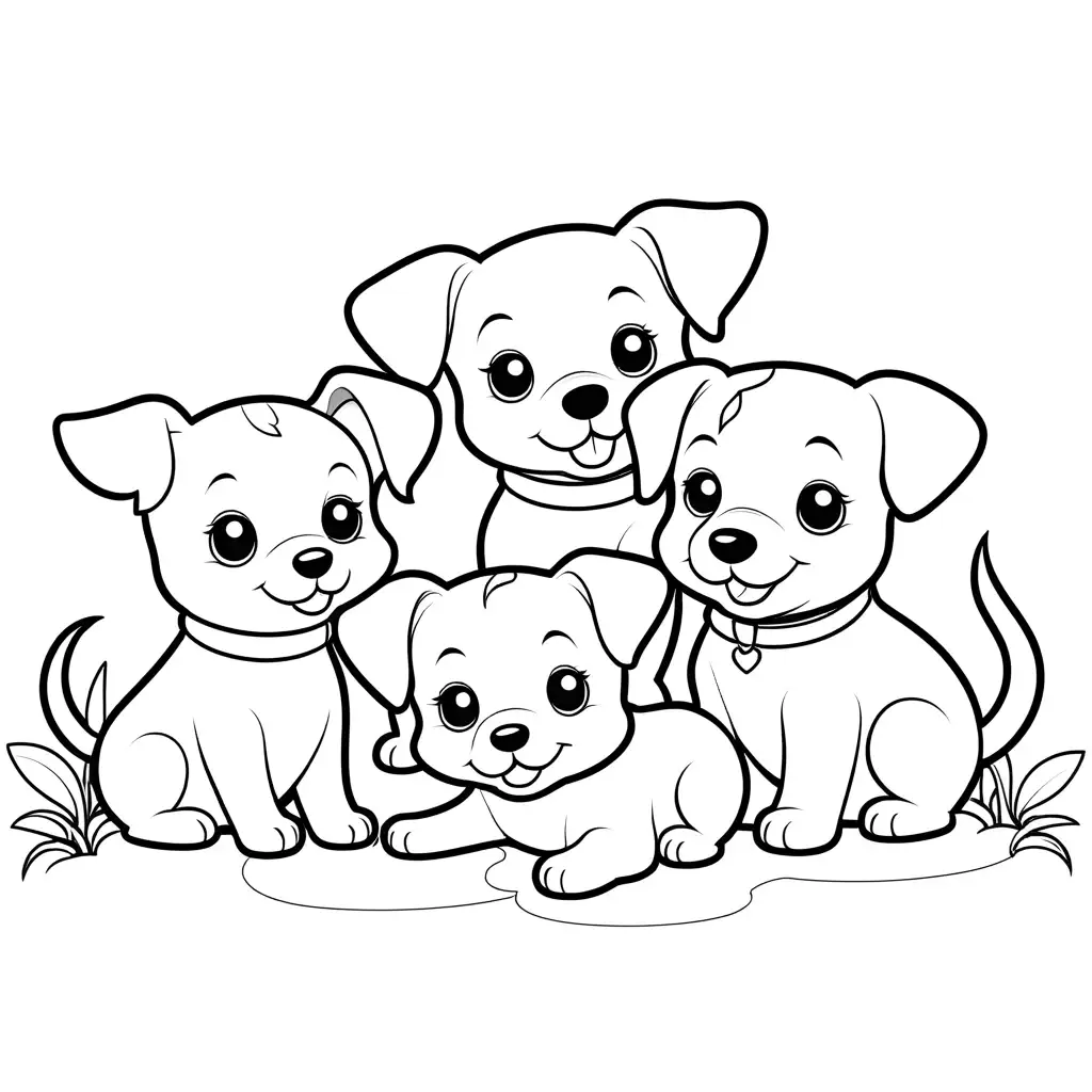 Playful-Cartoon-Puppies-Line-Art-Coloring-Page