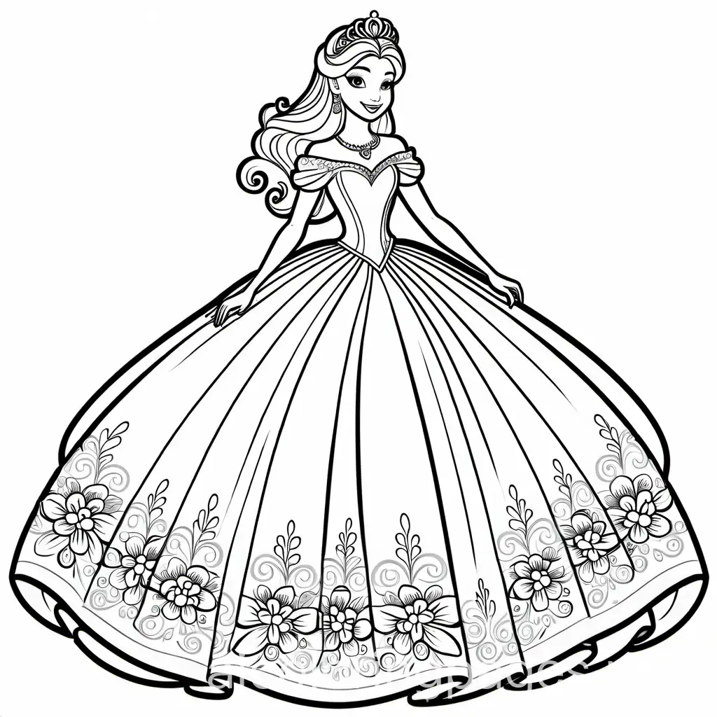 Beautiful-Princess-in-a-Floral-Ball-Gown-Coloring-Page