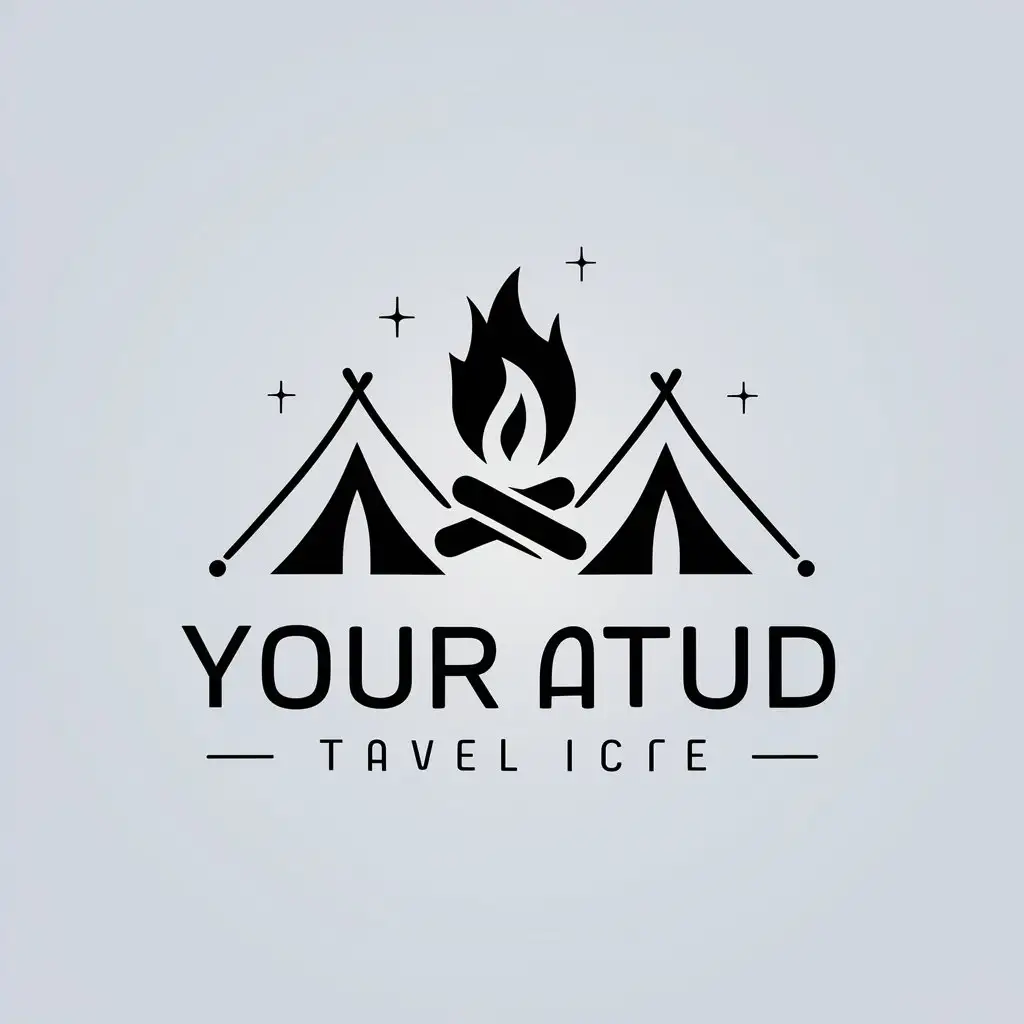 LOGO Design for Travel Escape Minimalistic Tents and Bonfire Symbol