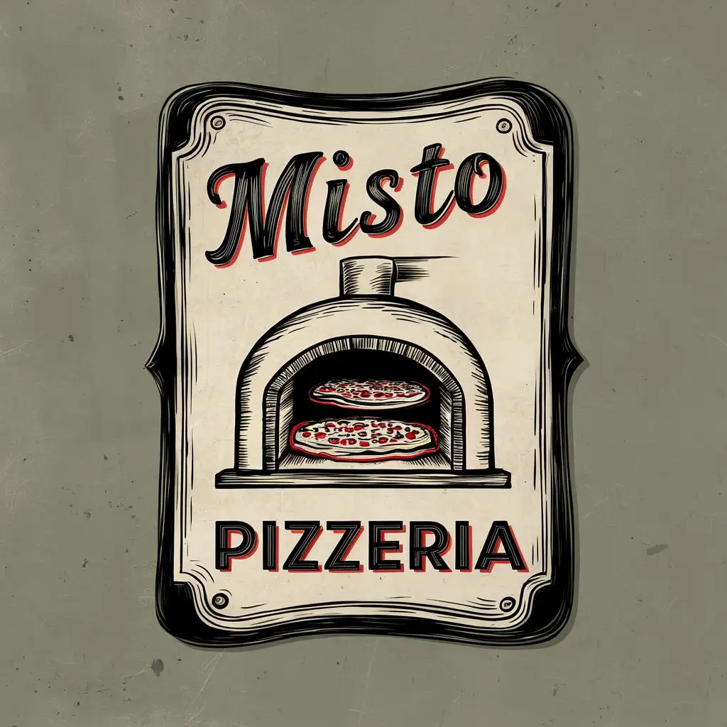 Vintage Sketched Menu Cover with Black and Red Colors for Misto Pizzeria