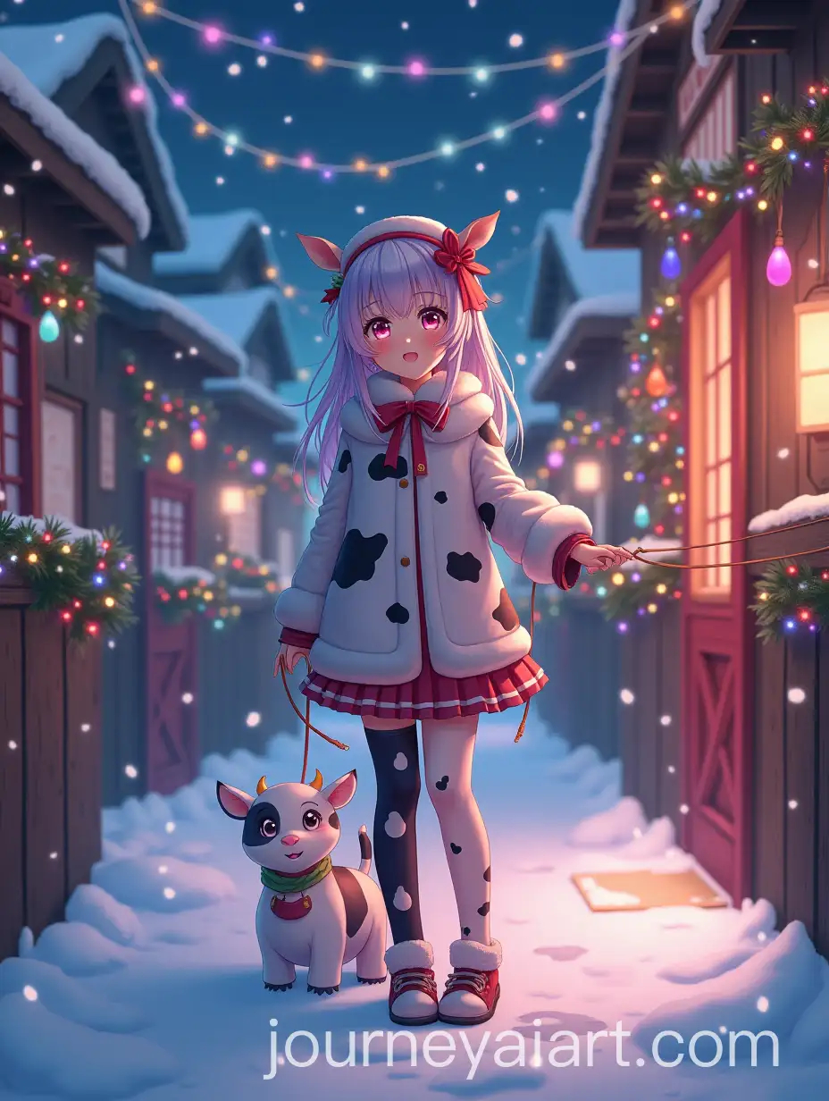 Anime-Girl-in-CowStyle-Clothing-in-a-Magical-Christmas-Stable